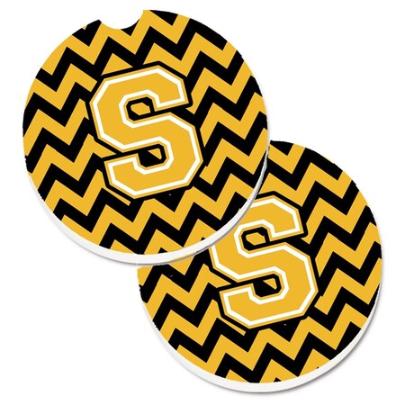 Carolines Treasures Letter S Chevron Black and Gold Cup Holder Car Coaster, PK2 CJ1053-SCARC
